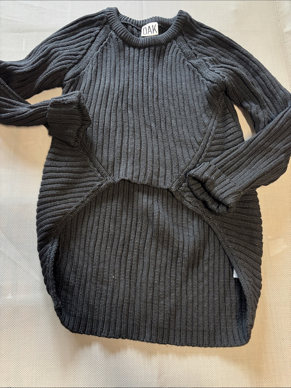 OAK Black Ribbed High-Low Knit SWEATER merino wool like new sz xs